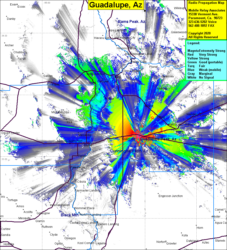 heat map radio coverage Guadalupe Peak